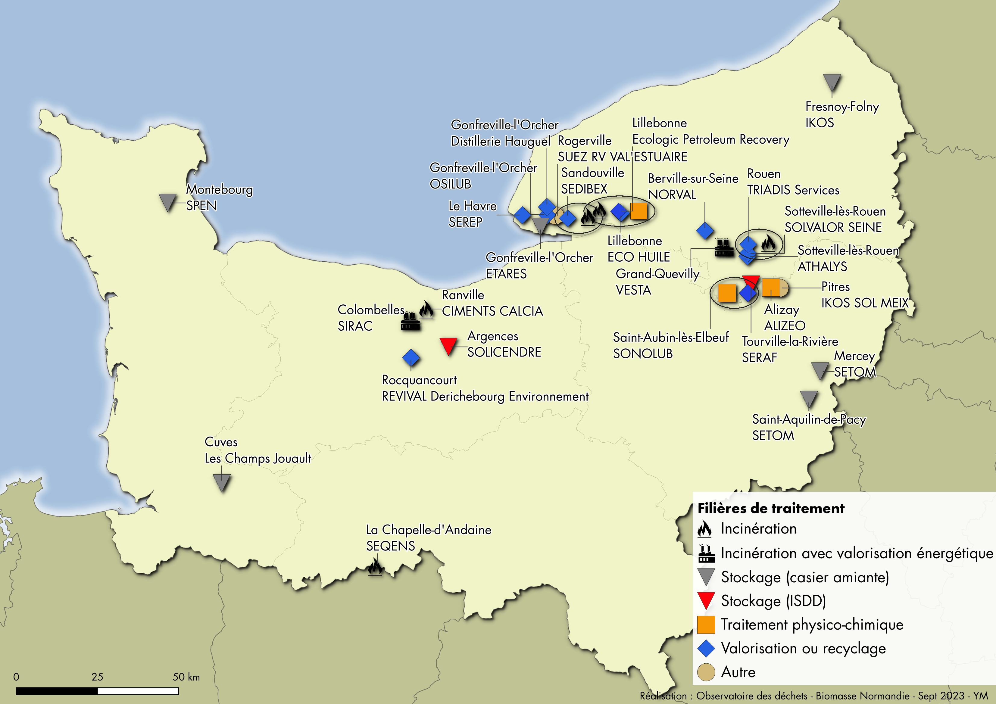 Installations de traitement des déchets dangereux en Normandie en 2021